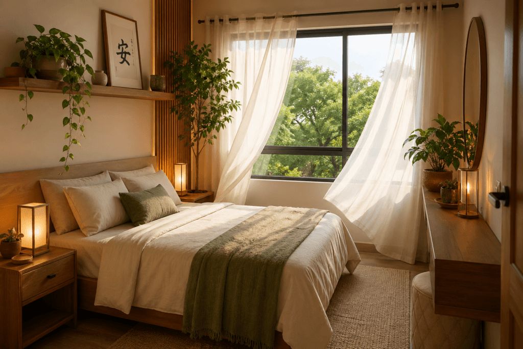 Como organizar o quarto pequeno: 15 ideias práticas e bonitas Quarto pequeno, aconchegante bem decorado inspirado nos princípios do feng shui