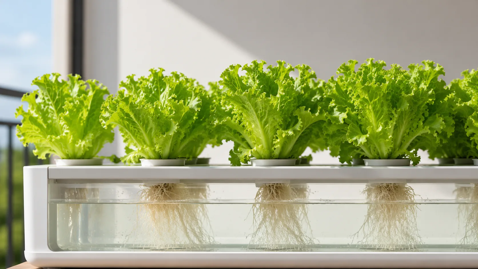 Horta em Apartamento: Como Cultivar Alface, Couve e Tomate na Varanda Alface hidropônica crescendo em sistema de vasos com água e nutrientes
