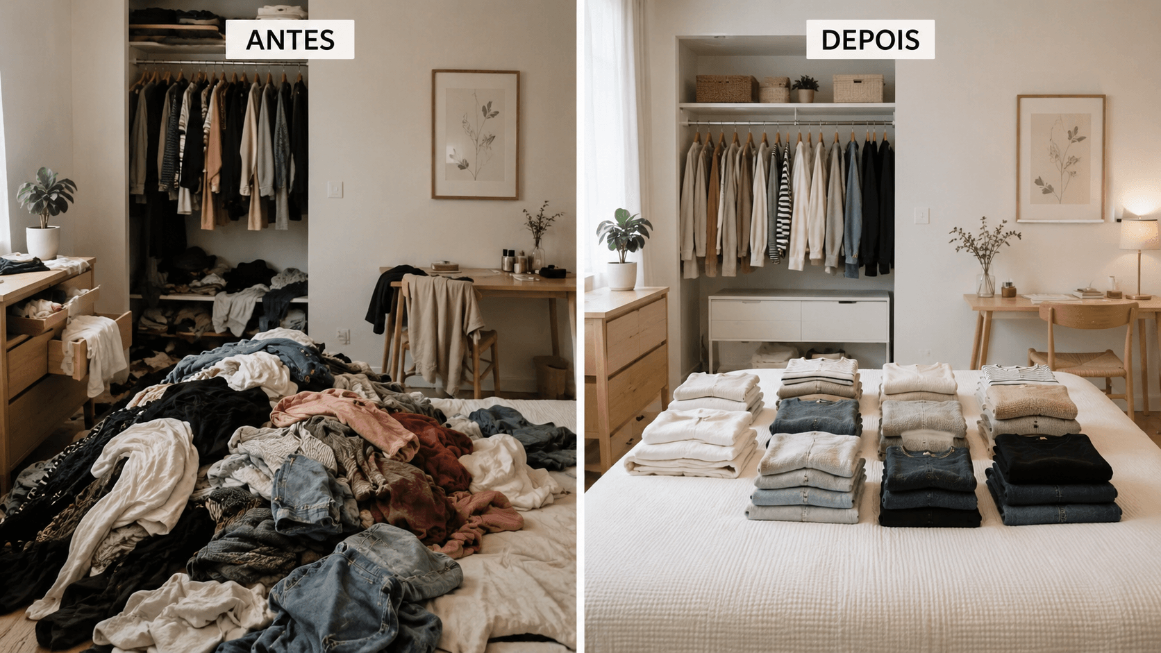 Antes e depois da organização com método KonMari