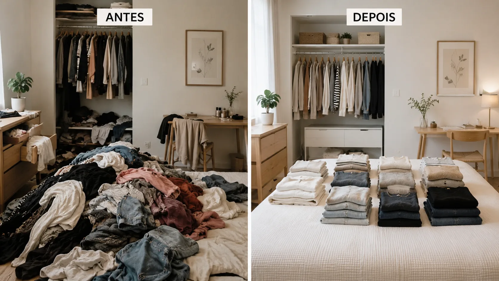Antes e depois da organização com método KonMari