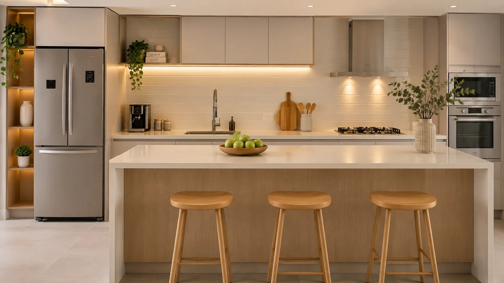 Cozinha Organizada: 10 Dicas Práticas para Transformar seu Espaço Cozinha moderna e organizada com bancada clean e utensílios no lugar certo