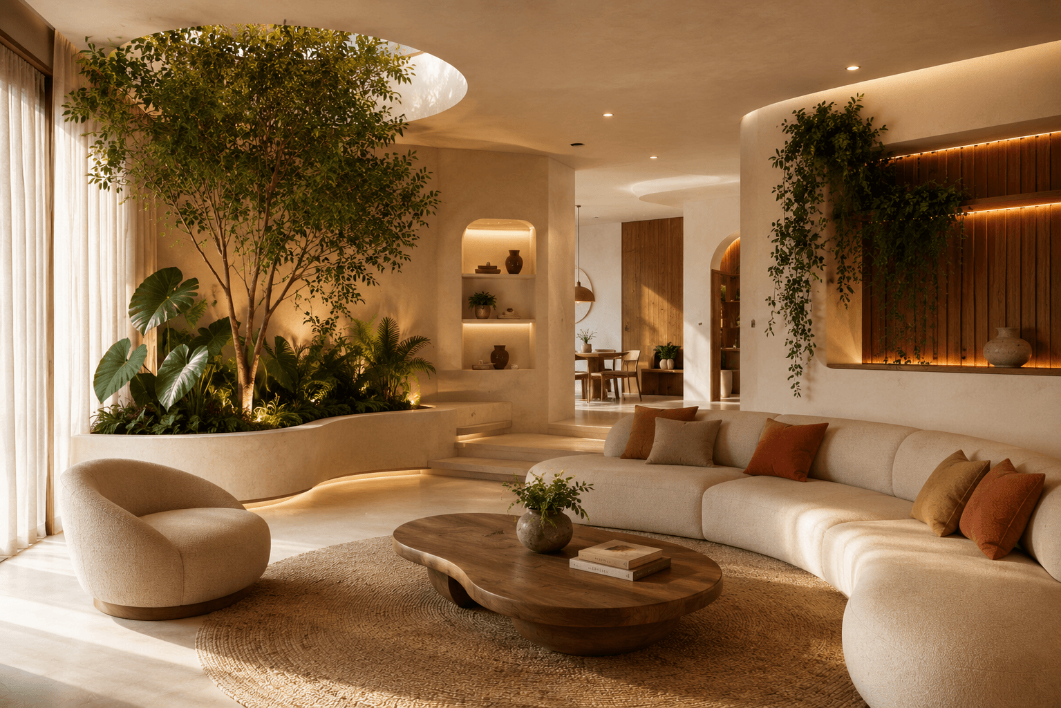 Plantas integradas ao design de interiores no estilo futurismo orgânico — design biofílico