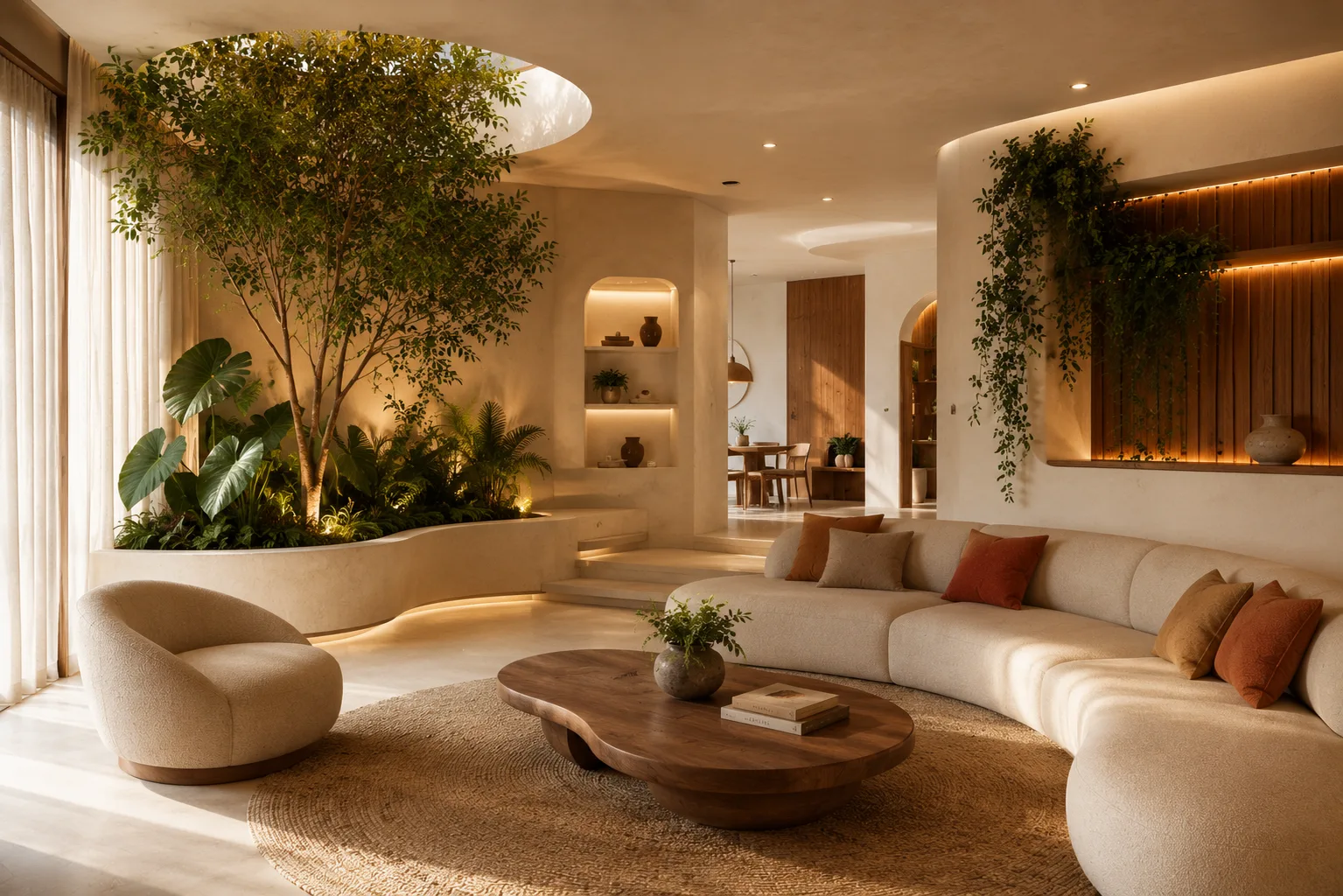 Plantas integradas ao design de interiores no estilo futurismo orgânico — design biofílico