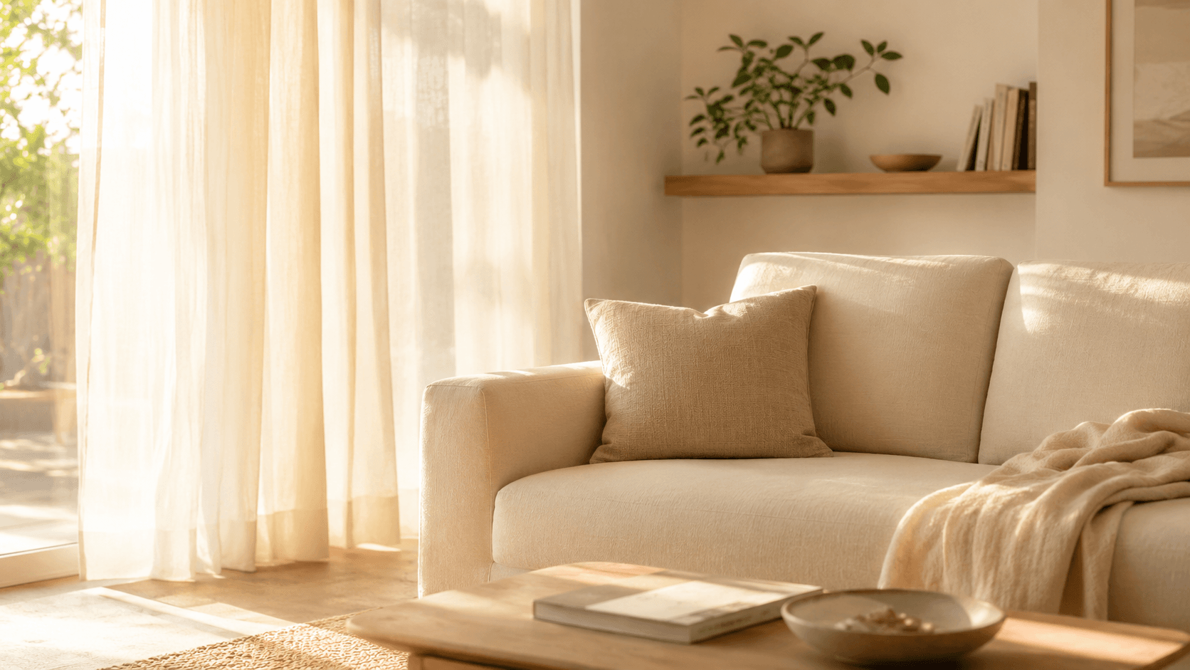 sala organizada e aconchegante com luz natural representando bem-estar e saúde mental