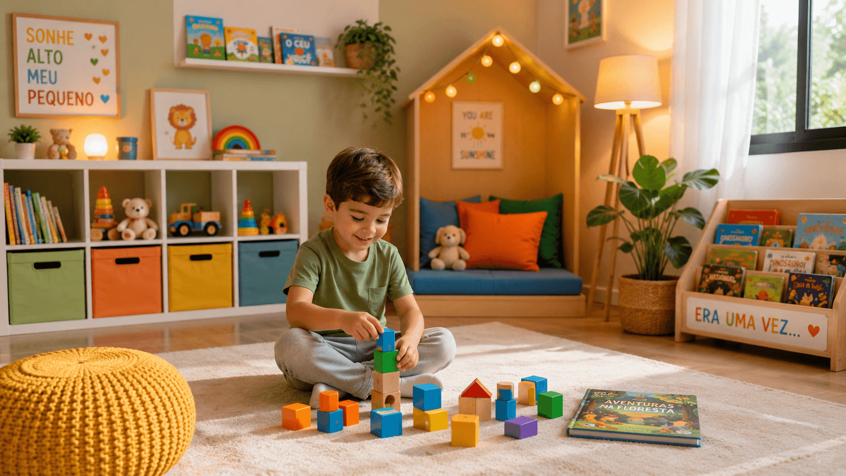 Sala organizada com criança brincando