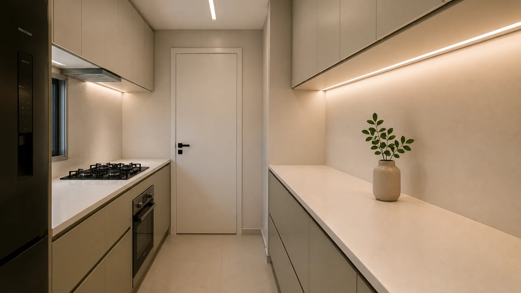 Bancada de cozinha completamente livre Bancada de cozinha completamente livre e organizada com estilo minimalista