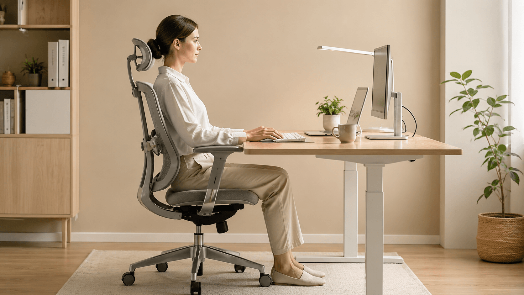 Cadeira ergonômica em home office organizado