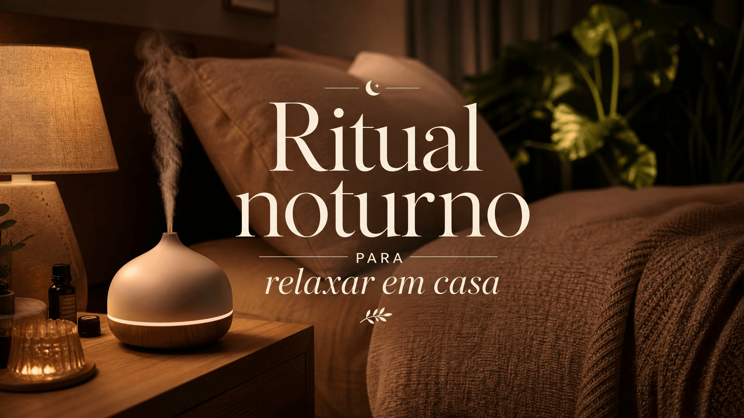 Quarto com luz quente e ambiente aconchegante para ritual noturno de relaxamento em casa