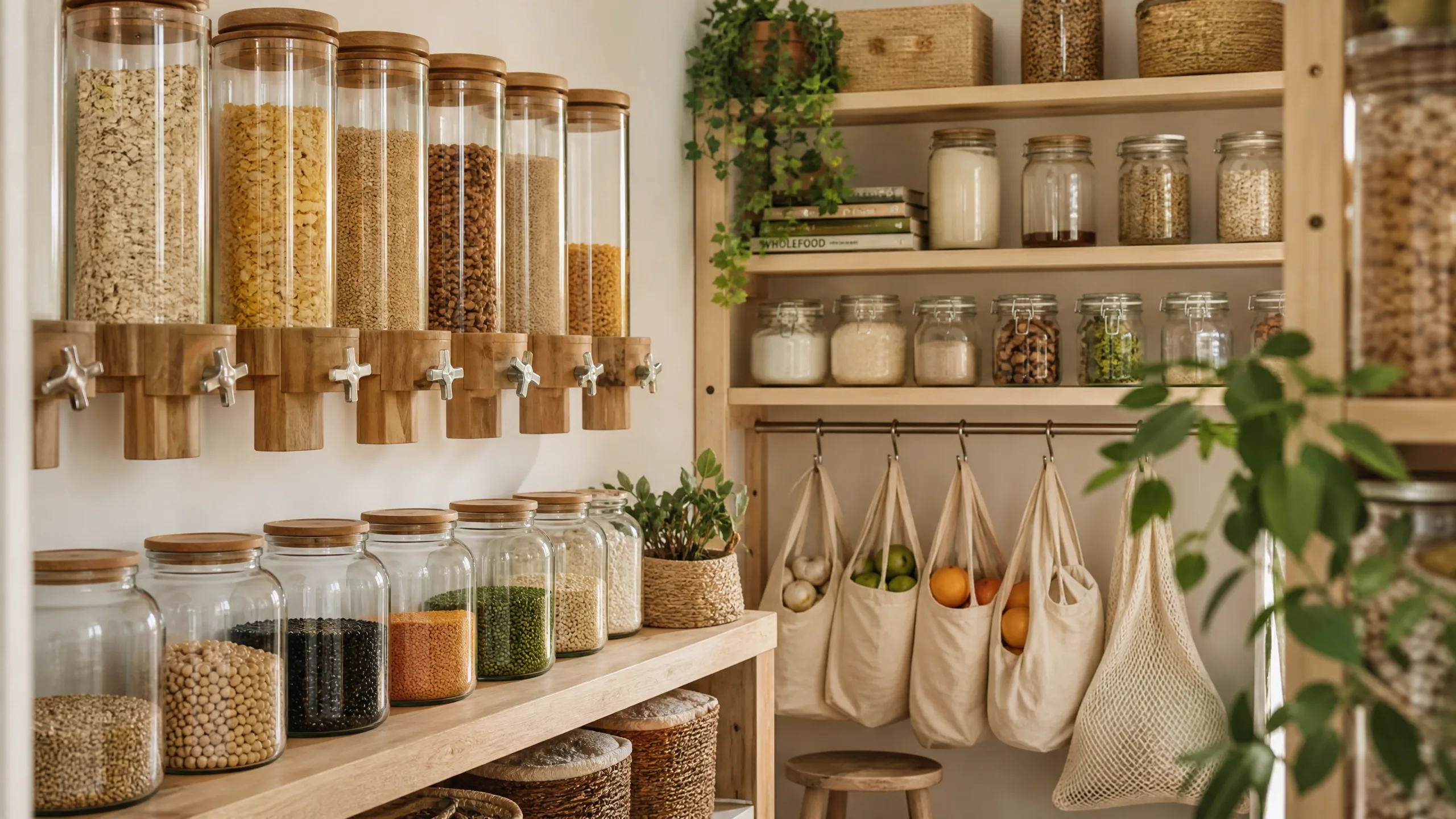 Despensa organizada com produtos naturais e sustentáveis Despensa organizada com produtos naturais e sustentáveis