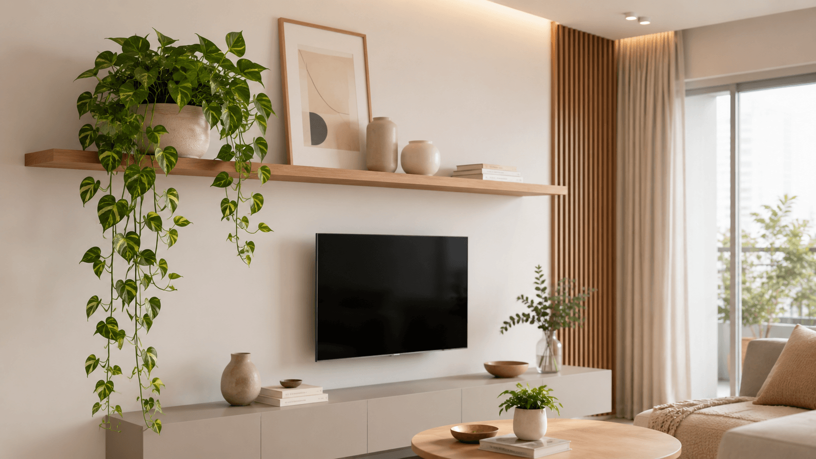 Plantas que Purificam o Ar: as Melhores para Cada Cômodo da Casa jiboia em prateleira na sala de estar purificando o ar