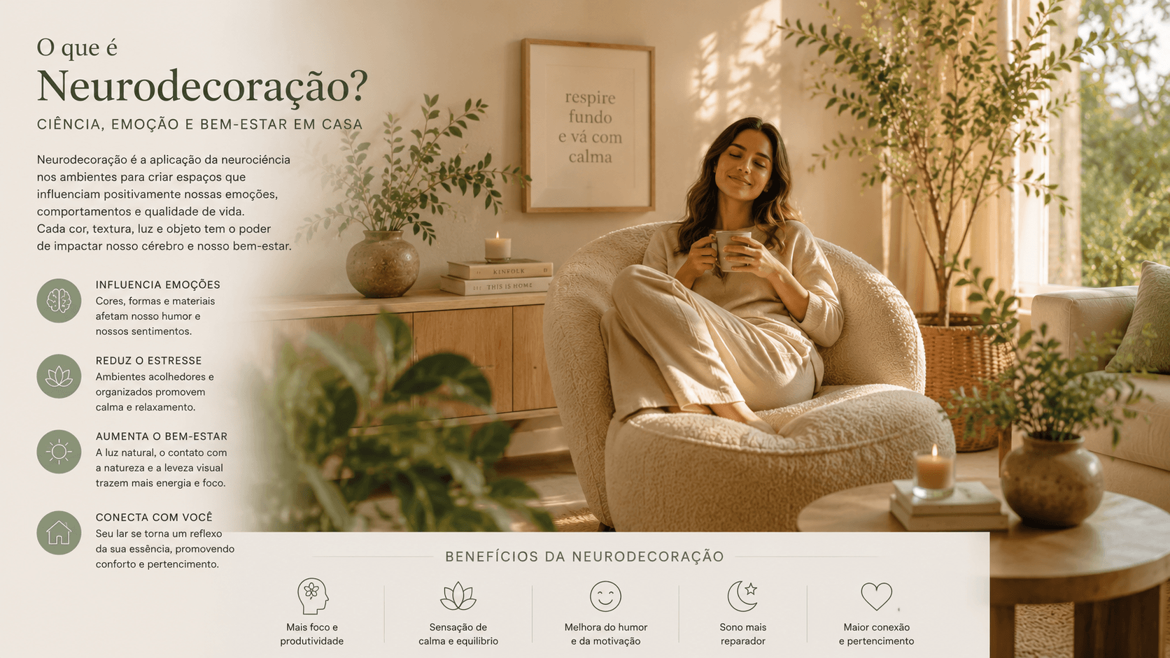 Infográfico sobre o que é neurodecoração e seus benefícios para o bem-estar