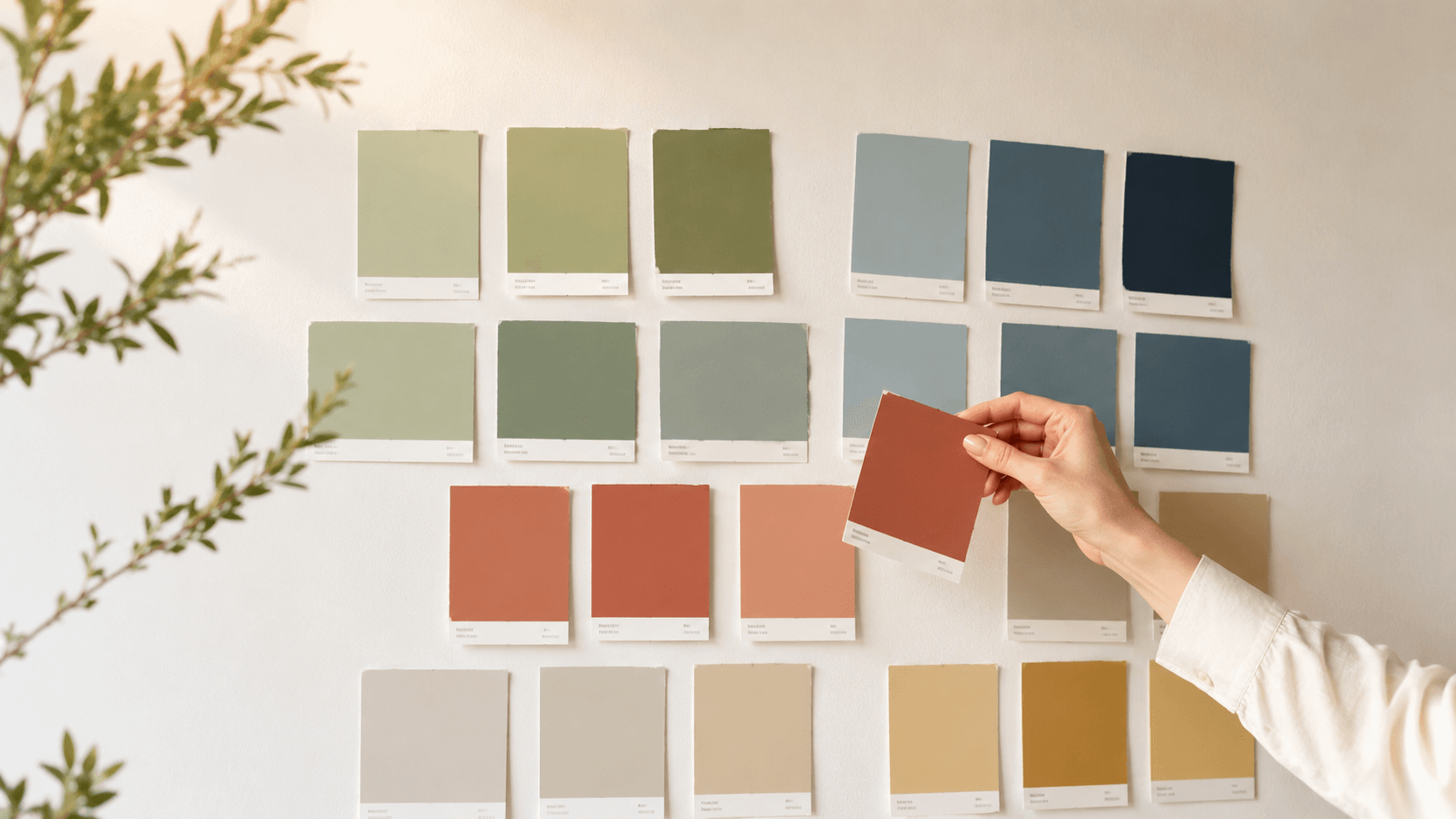 Amostras de tinta colorida em parede de sala — psicologia das cores para decoração de interiores