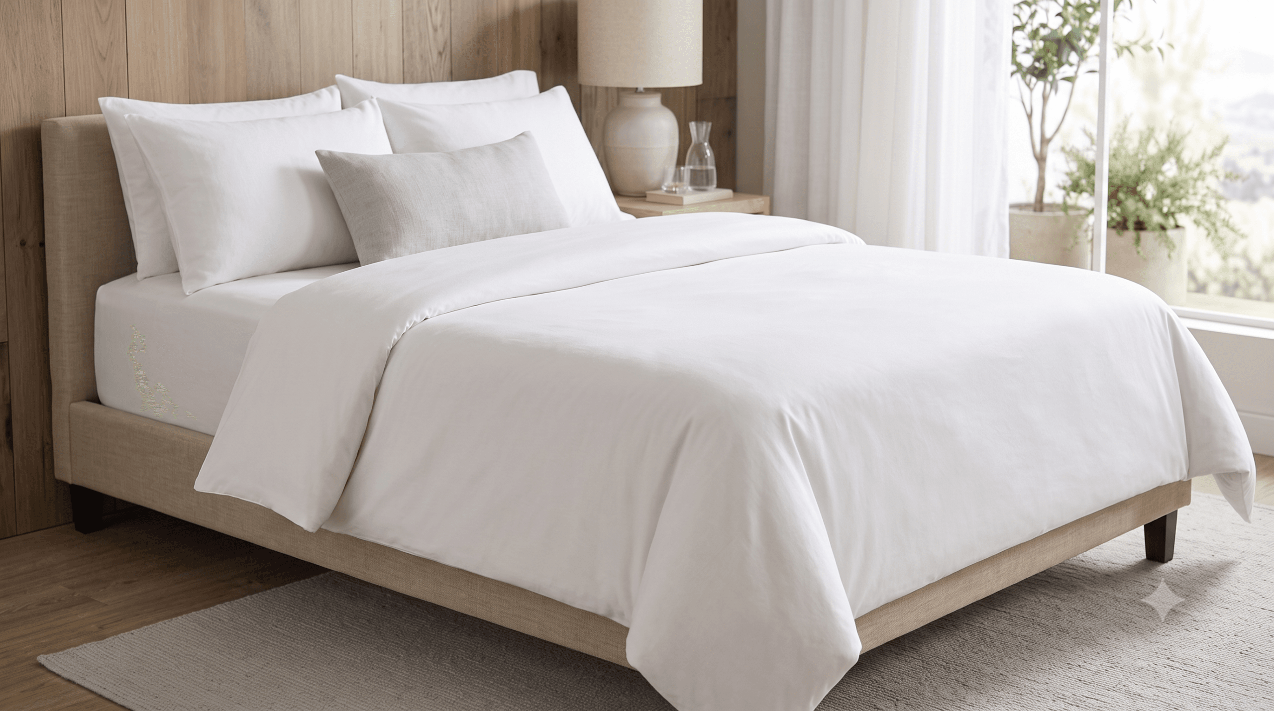 cama posta estilo minimalista em tons neutros e brancos