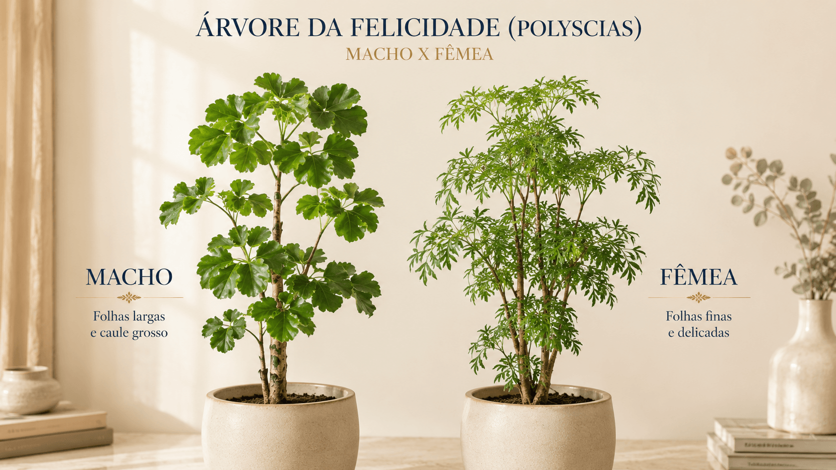 Comparação entre Árvore da Felicidade macho e fêmea