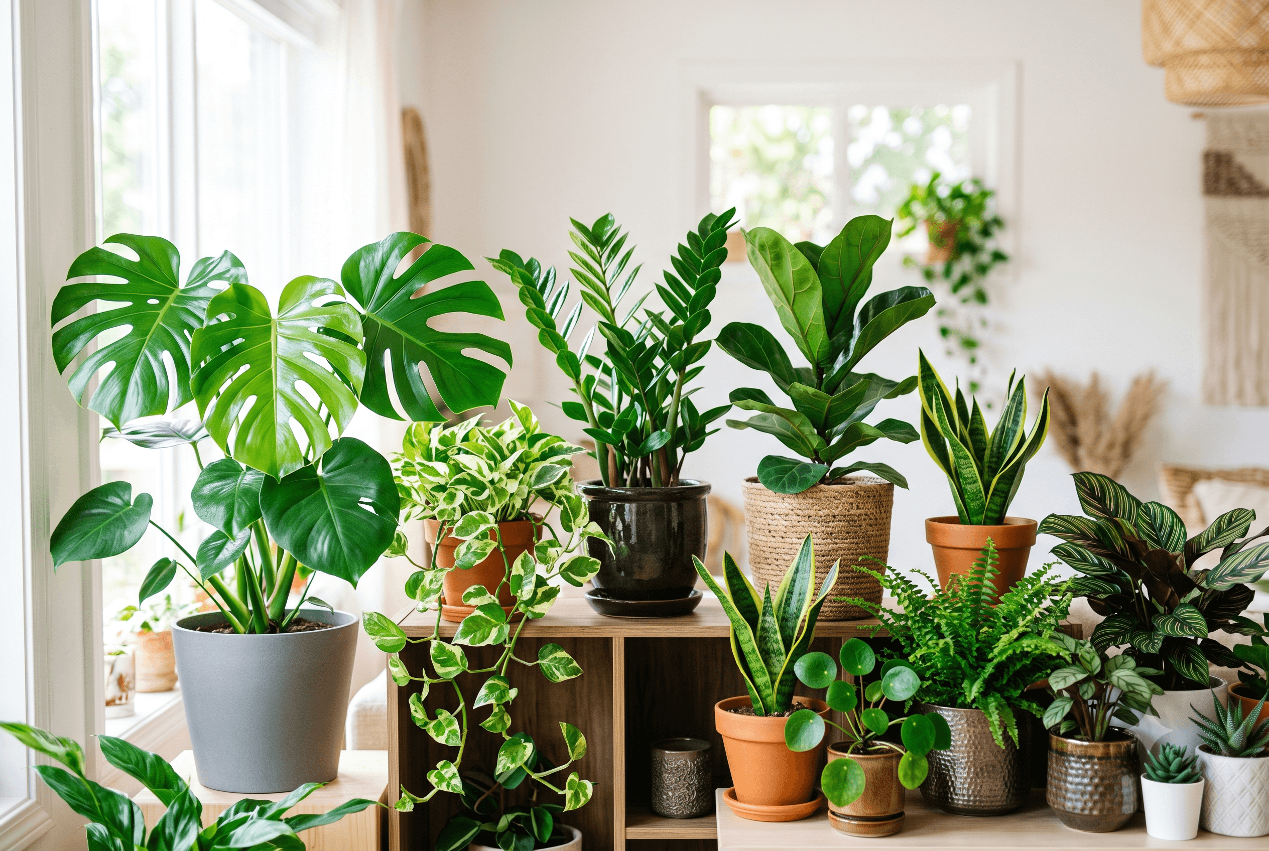 conjunto de plantas de interior saudáveis e viçosas