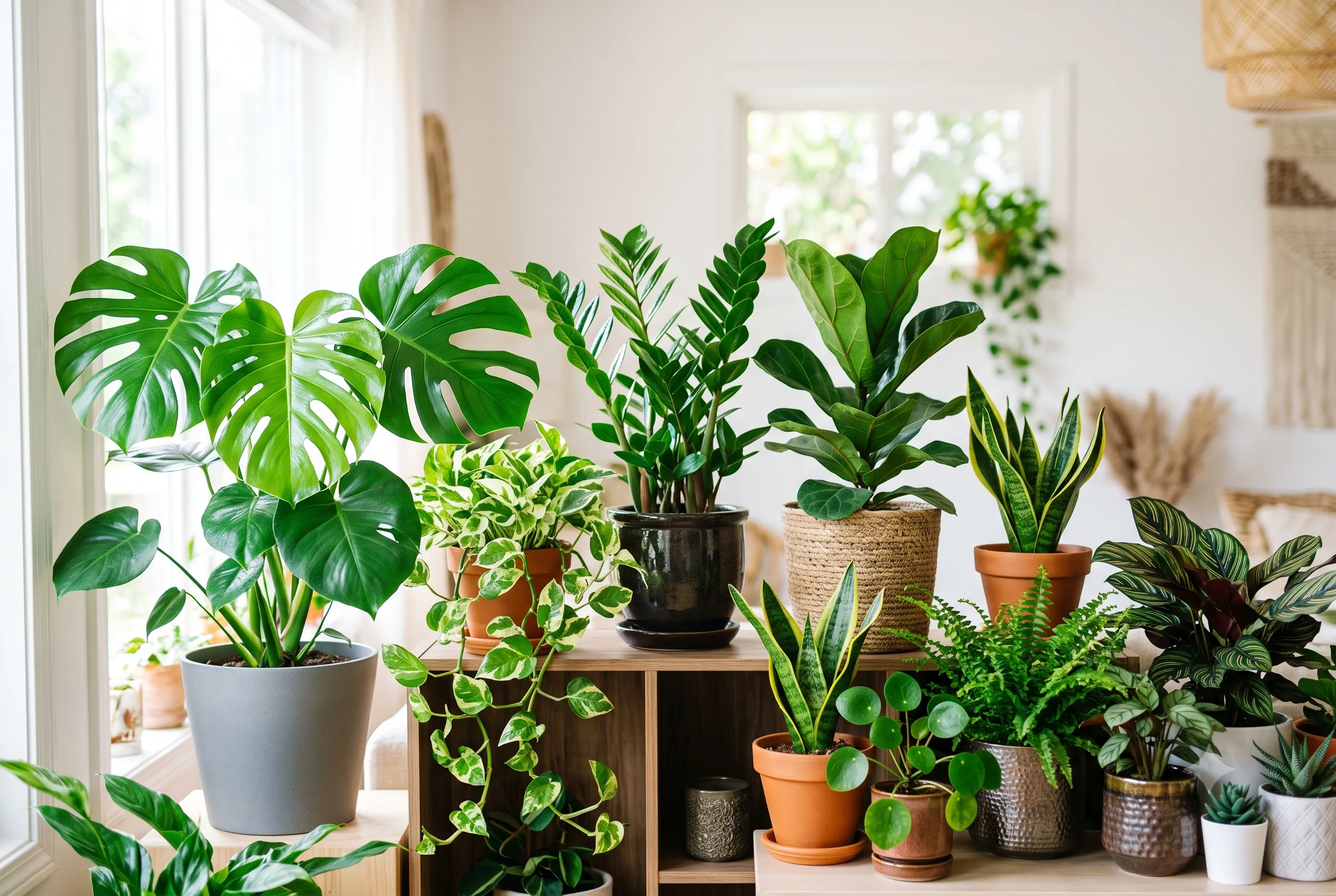 Plantas para Dentro de Casa: Guia Completo por Cômodo, Feng Shui e Benefícios Terapêuticos conjunto de plantas de interior saudáveis e viçosas