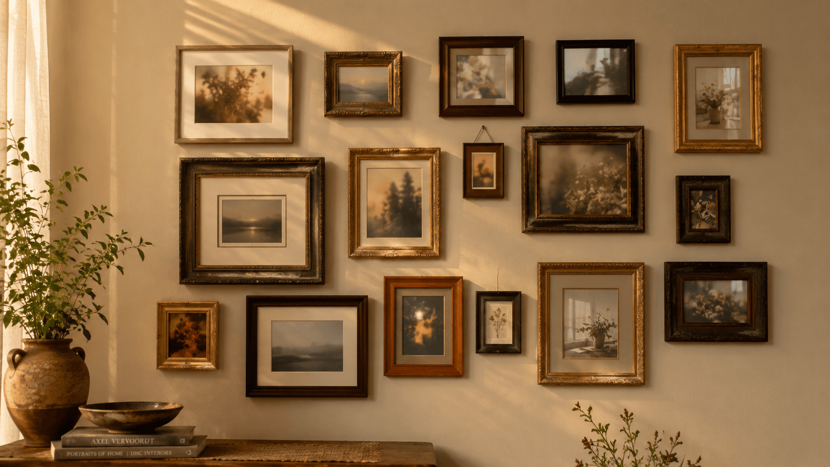 Galeria de fotos na parede em molduras variadas — parede da memória