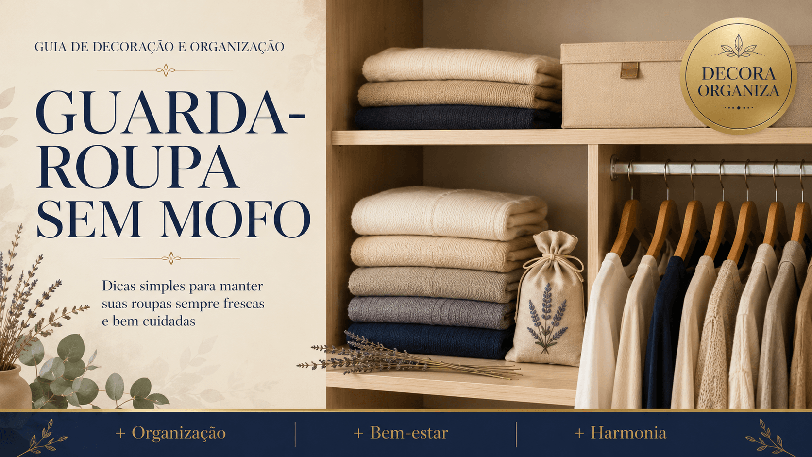 Guarda-Roupa Sem Mofo e Sem Traça: Guia Completo Guarda-roupa sem mofo organizado com roupas de inverno guardadas com sachês de lavanda