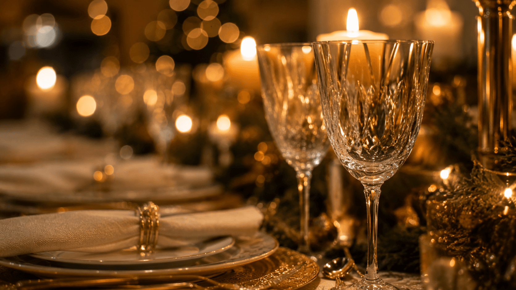 Taças de cristal para mesa de Natal