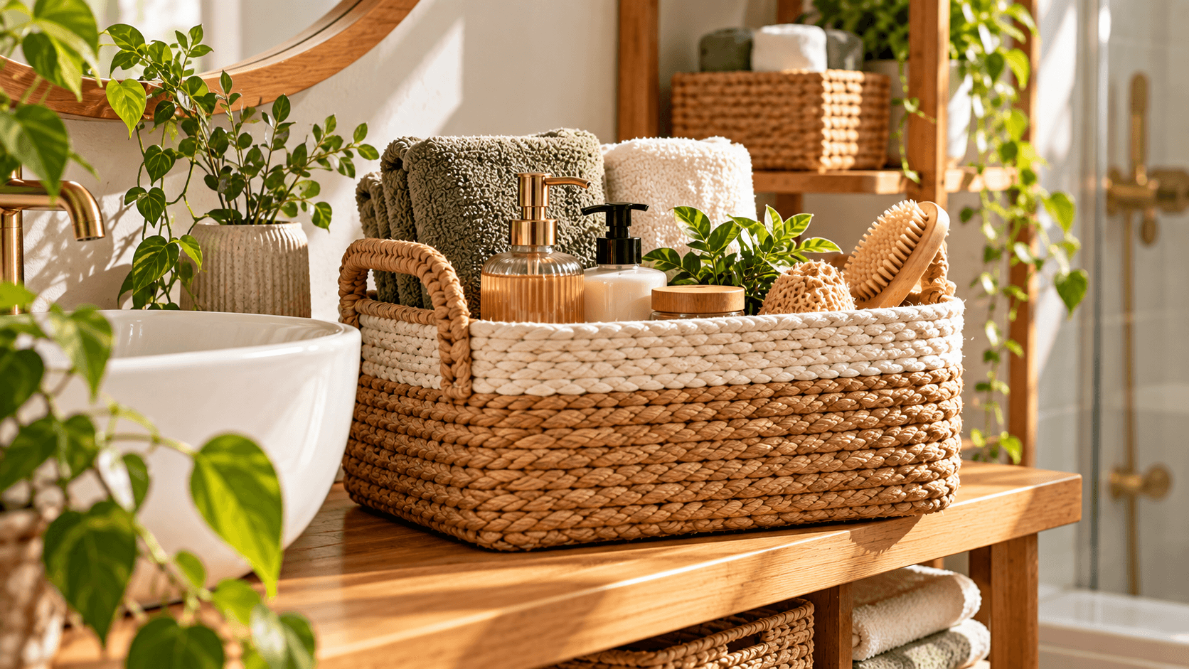 Cestos DIY: ideias criativas para organizar e decorar a casa Cesto organizador artesanal para banheiro