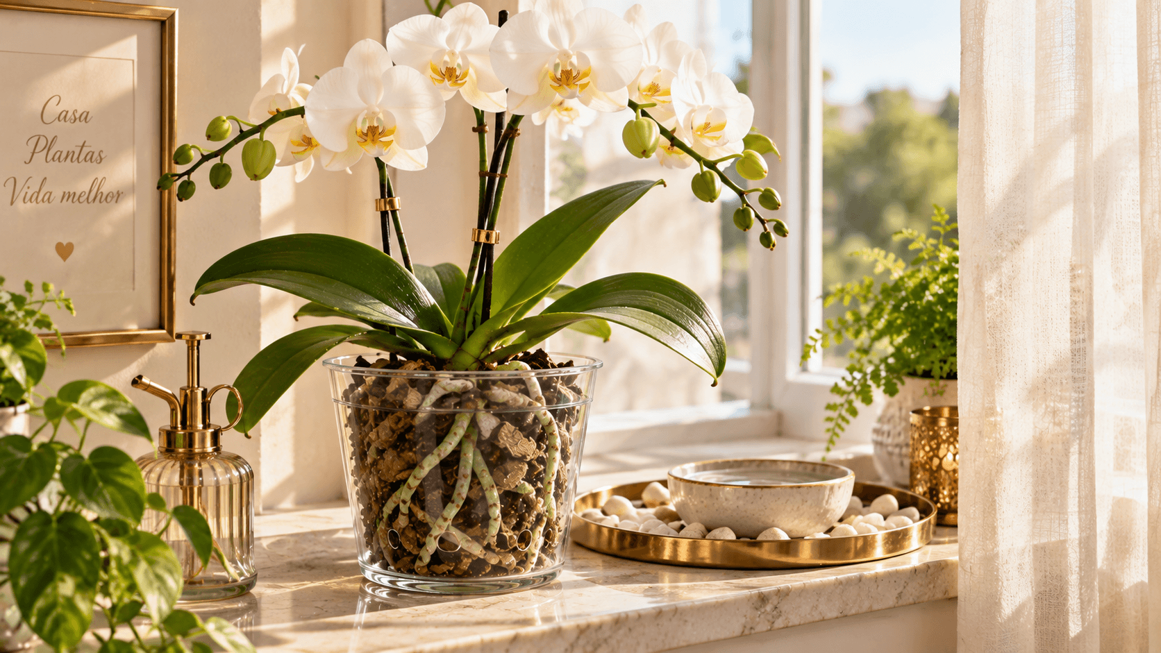 Como Salvar Orquídea com Raiz Podre ou Seca: Guia Completo de Recuperação Passo a Passo Orquídea em recuperação posicionada em ambiente com luz filtrada