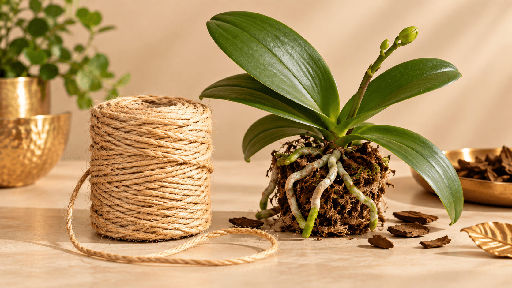 Como Plantar Orquídea em Tronco de Árvore ou Madeira Seca: Guia Completo e Acolhedor Barbante de sisal usado para fixar orquídeas em tronco
