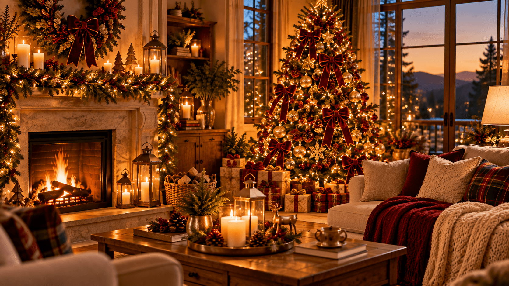 Tendências de Decoração de Natal 2026: Ideias para uma Casa Aconchegante Iluminação quente criando atmosfera aconchegante no Natal