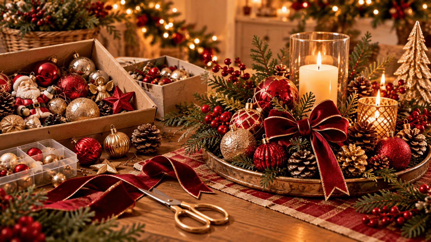 Tendências de Decoração de Natal 2026: Ideias para uma Casa Aconchegante Enfeites antigos reorganizados em uma nova composição de Natal