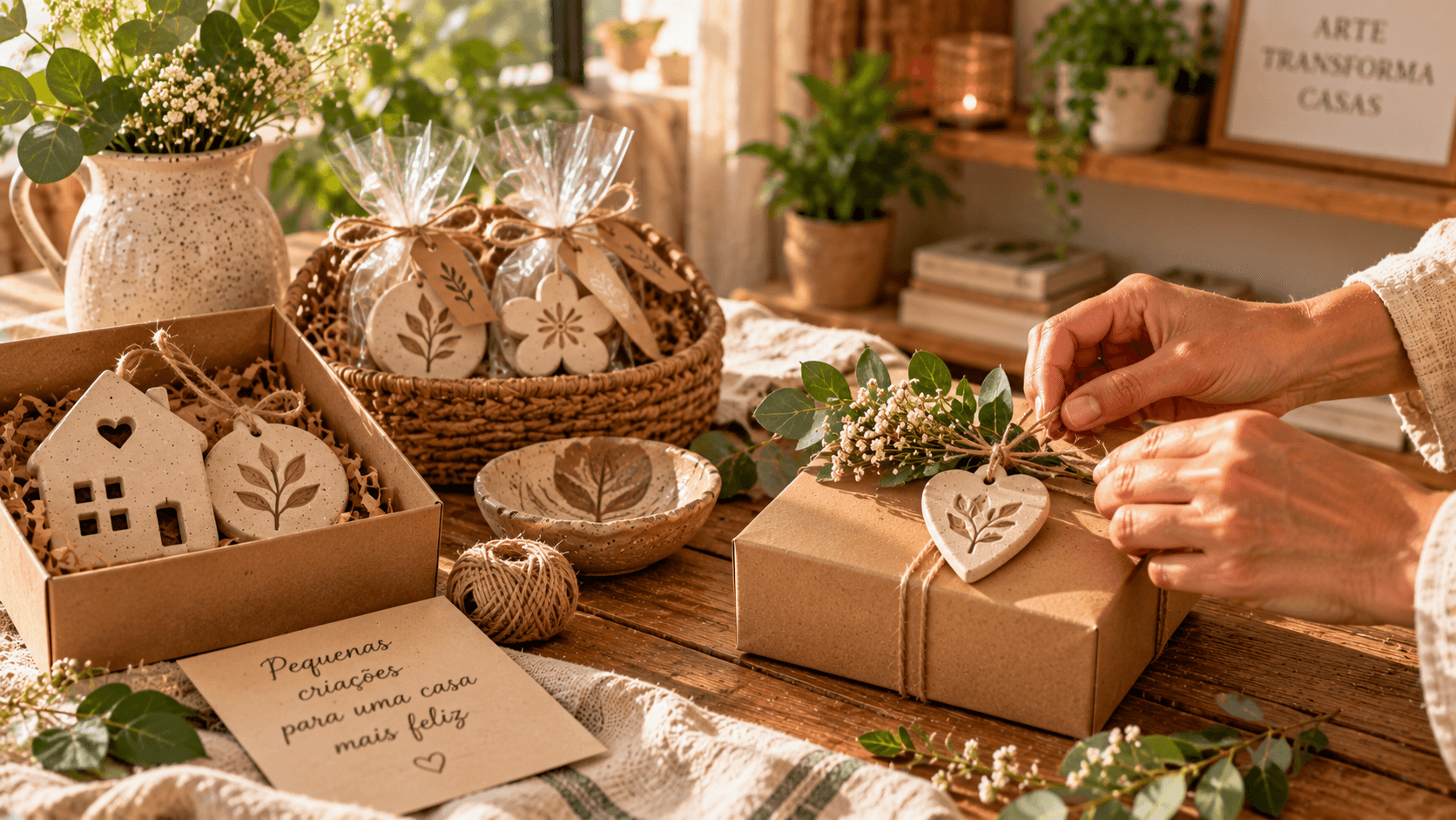 Artesanato com Argila de Secagem ao Ar: 10 Ideias para Decorar a Casa Presentes artesanais decorados com pequenos elementos de argila feitos à mão