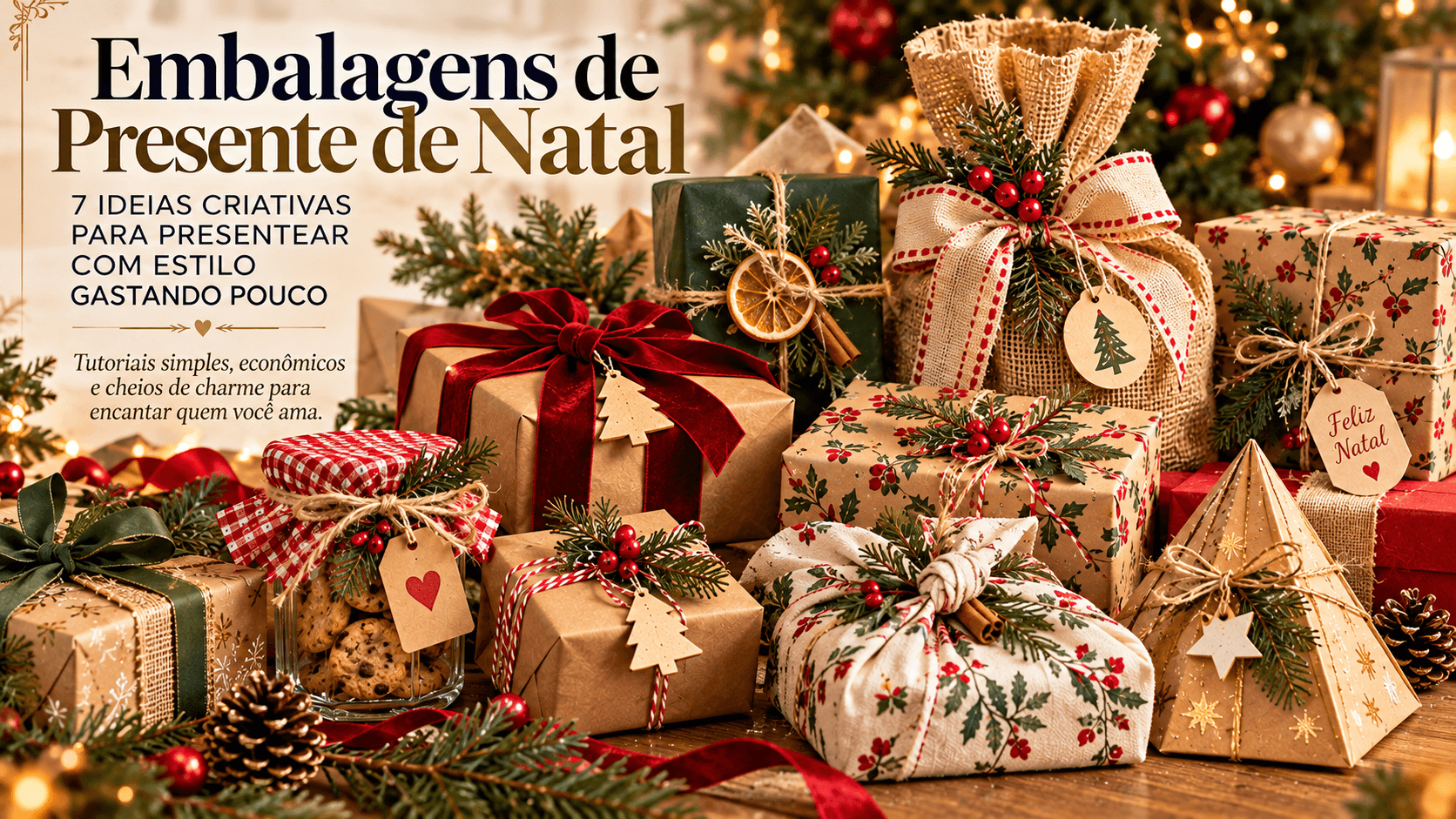 Embalagens de Presente de Natal: 7 Ideias Criativas para Presentear com Estilo Embalagens de presente de Natal criativas e encantadoras com papel kraft, juta e detalhes artesanais