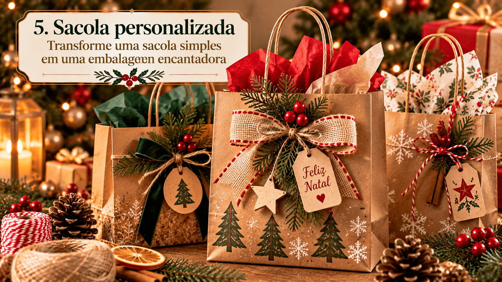 Sacola personalizada de Natal Sacola simples personalizada como embalagem de presente de Natal