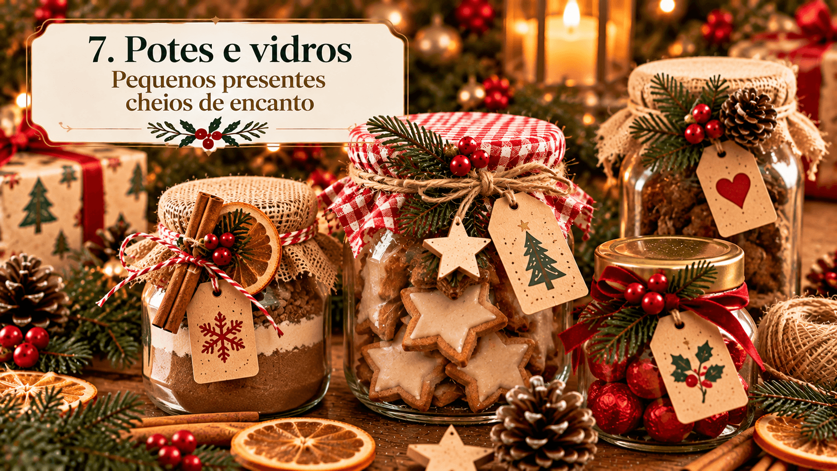 Potes natalinos para pequenos presentes Potes e vidros decorados para pequenos presentes de Natal